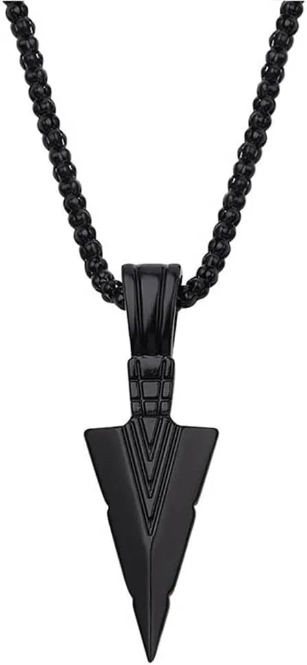 Necklace with Arrow Pendant, Hip Hop Punk Rock Arrowhead Necklace for Men (1pc, Black)