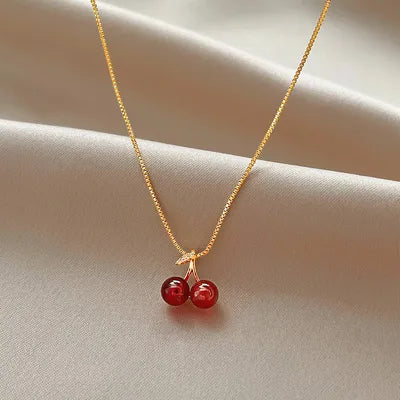 Red Cherry Earrings & Necklace for Women