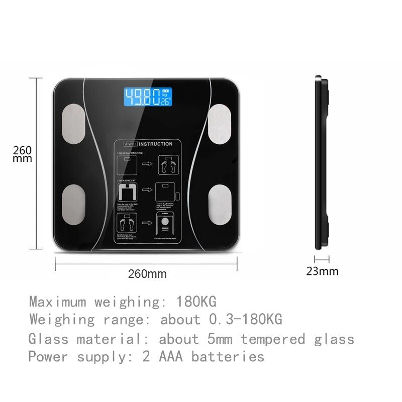 Weight Scale Bathroom Fat Smart Electronic BMI Composition Accurate Mobile Phone Analyzer LED Digital App Bluetooth-Compatible