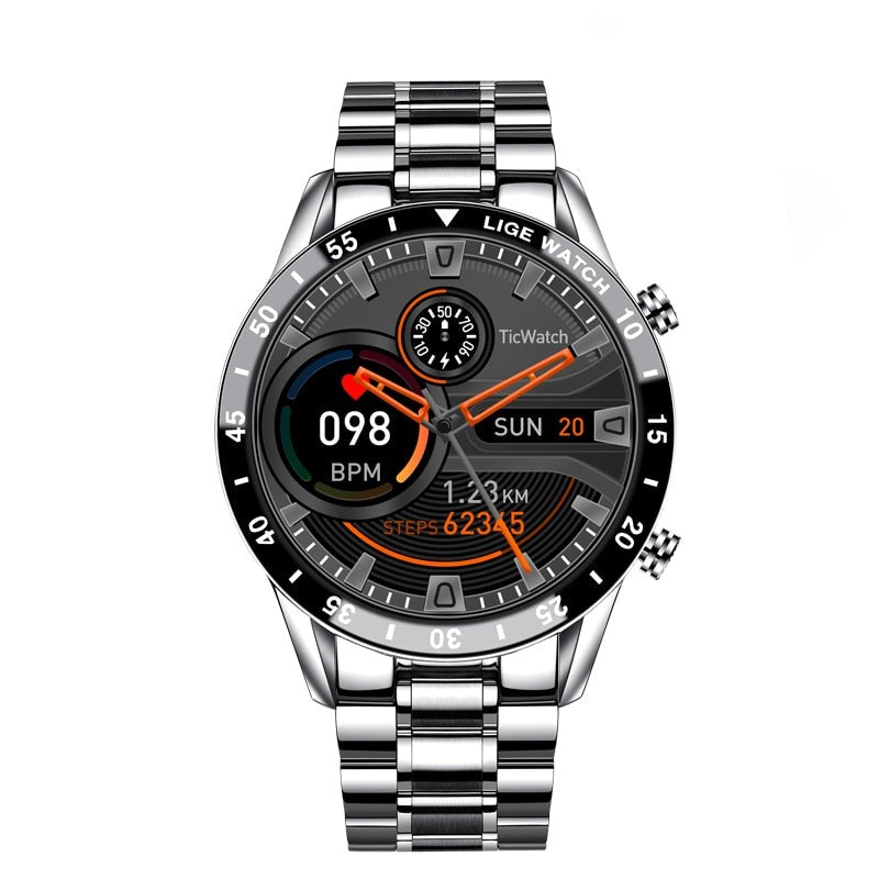 LIGE 2021 Full Circle Touch Screen Steel Band Luxury Bluetooth Call Men Smart Watch Waterproof Sport Activity Fitness Watch+Box - Mike Armstrong