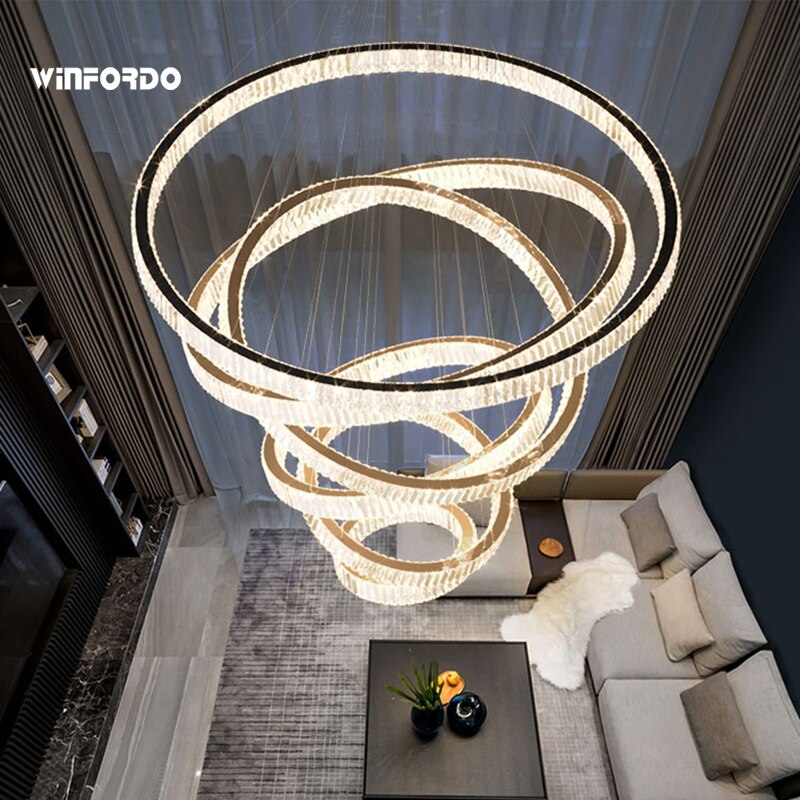 2022 Luxury Pendant Lamp LED Crystal Chandelier Lighting Fixtures Stair Light Polished Stainless For Lobby 110V / 220V Winfordo - Mike Armstrong