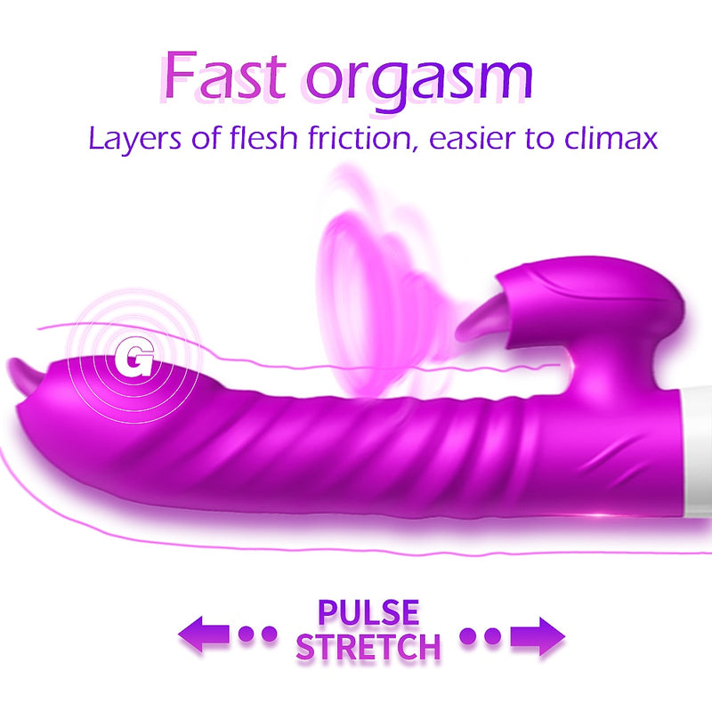 Double Tongue Cunnilingus Vibrator Telescopic Rotating Dildo Heating Vagina Clitoris Stimulate Vibrator Adult Sex Toys for Women