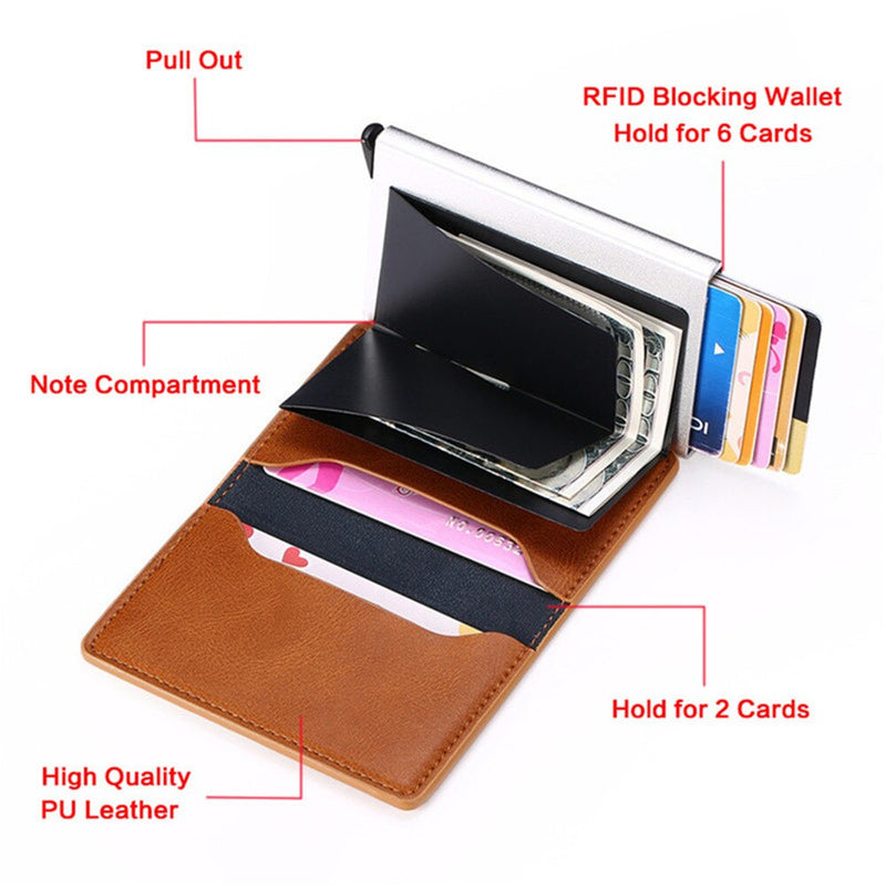 2021 Credit Card Holder Wallet Men Women RFID Aluminium Bank Cardholder Case Vintage Leather Wallet with Money Clips - Mike Armstrong