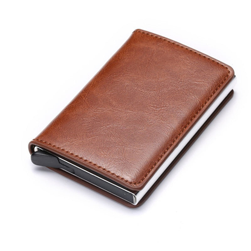 2021 Credit Card Holder Wallet Men Women RFID Aluminium Bank Cardholder Case Vintage Leather Wallet with Money Clips - Mike Armstrong