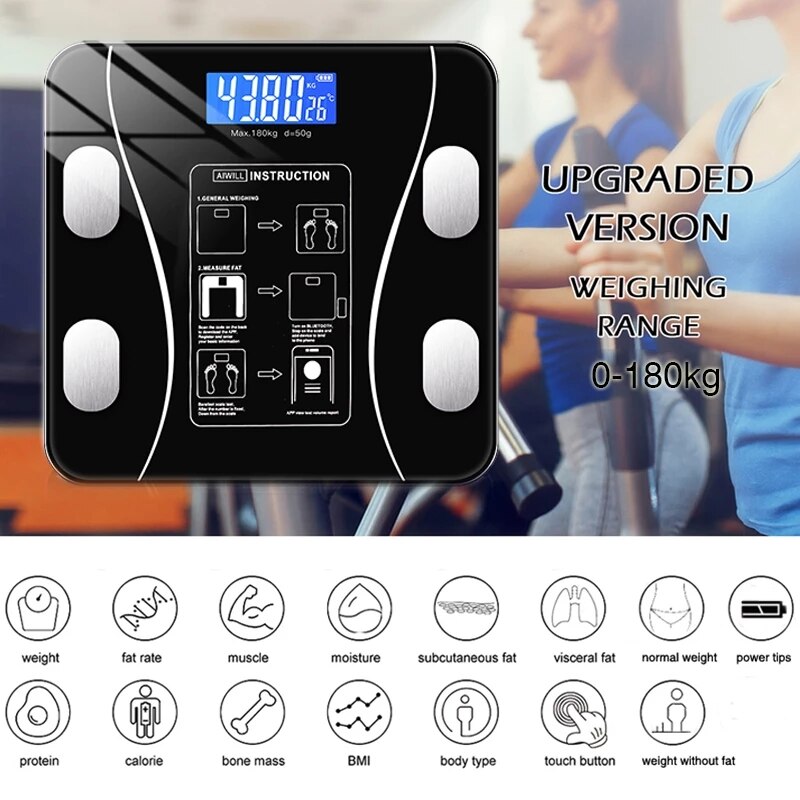 Weight Scale Bathroom Fat Smart Electronic BMI Composition Accurate Mobile Phone Analyzer LED Digital App Bluetooth-Compatible