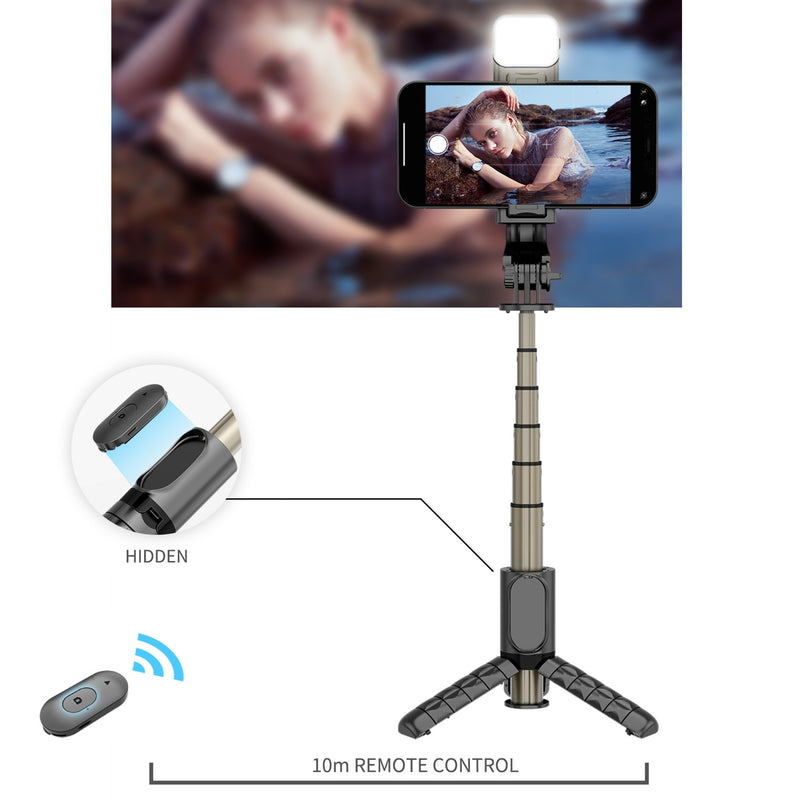 FANGTUOSI Mini Wireless bluetooth selfie stick 2022 New style Foldable mini tripod with Fill Light For IOS Android - Mike Armstrong