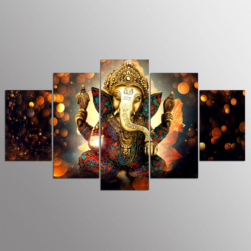 Wall Art Canvas Painting Elephant God Style Pictures For Living Room 5 Panel Lord Ganesha Cuadros Modern Decoration Paintings - Mike Armstrong