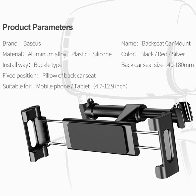 Baseus Car Back Seat Headrest Mount Holder For iPad 4.7-12.9 inch 360 Rotation Universal Tablet PC Auto Car Phone Holder Stand - Mike Armstrong