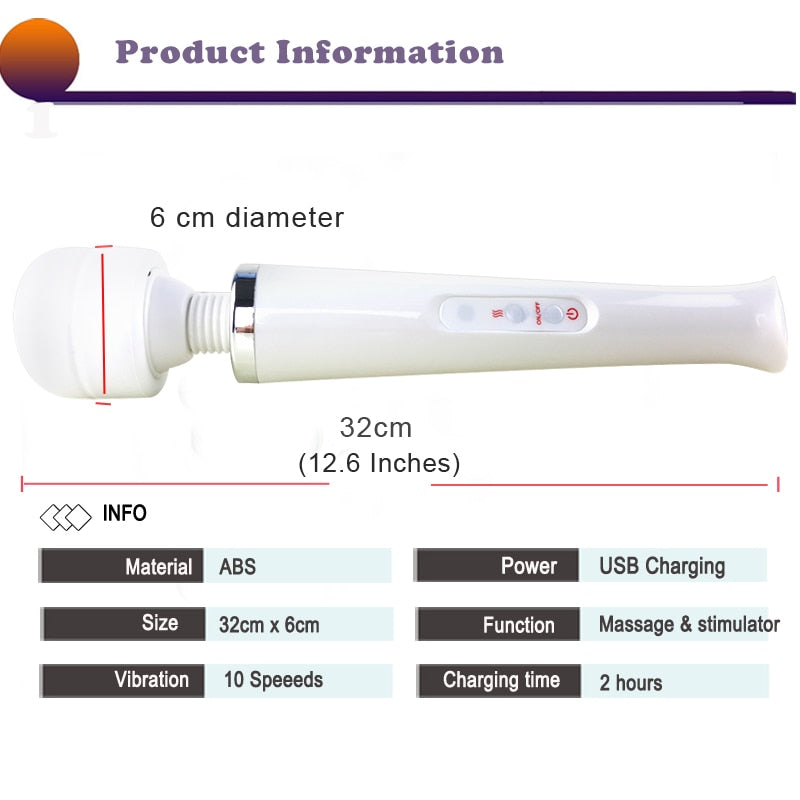 Huge Magic Wand Vibrators for women, USB Charge Big AV Stick Female G Spot Massager Clitoris Stimulator Adult Sex Toys for Woman