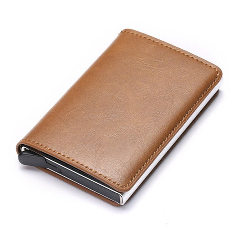 2021 Credit Card Holder Wallet Men Women RFID Aluminium Bank Cardholder Case Vintage Leather Wallet with Money Clips - Mike Armstrong