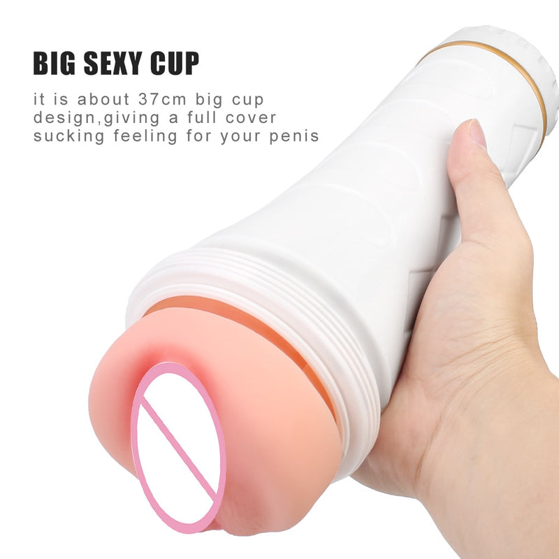 Big Male Masturbation Cup Penis Pump Sex Machine Erotic Sexy Flashlight Shape Vagina Real Pussy Sex Toys For Men Aircraft Cup