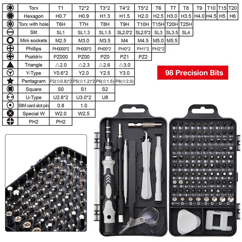 135/115/110 in 1 Multi Screwdriver Set With 98 Precision Bits Mini Hand Tools For HomeRepair - Mike Armstrong