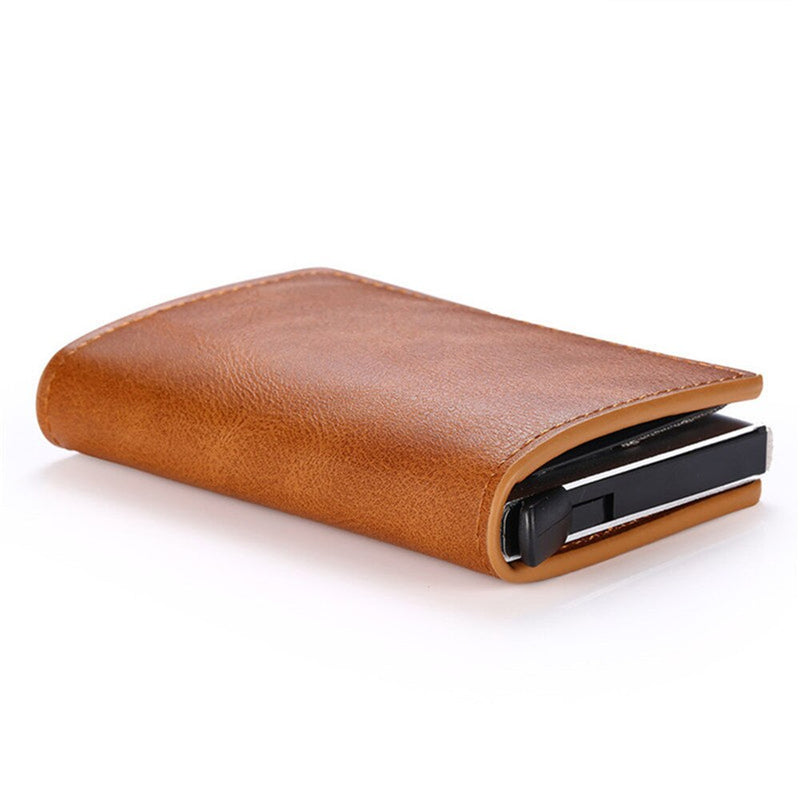 2021 Credit Card Holder Wallet Men Women RFID Aluminium Bank Cardholder Case Vintage Leather Wallet with Money Clips - Mike Armstrong