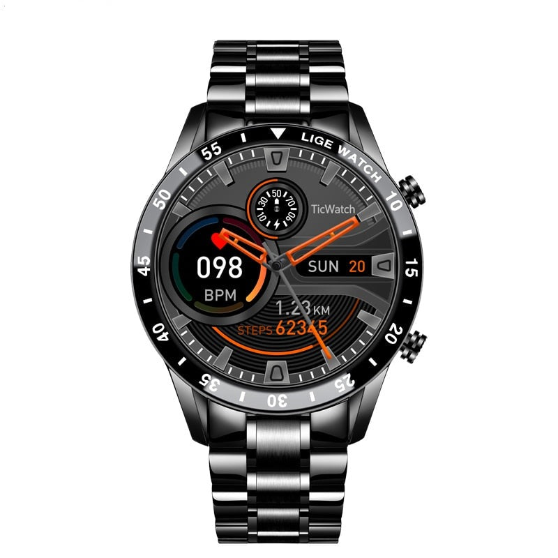 LIGE 2021 Full Circle Touch Screen Steel Band Luxury Bluetooth Call Men Smart Watch Waterproof Sport Activity Fitness Watch+Box - Mike Armstrong