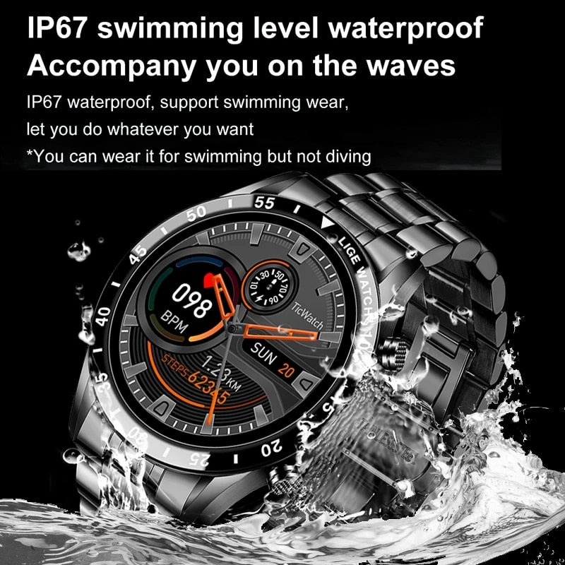 LIGE 2021 Full Circle Touch Screen Steel Band Luxury Bluetooth Call Men Smart Watch Waterproof Sport Activity Fitness Watch+Box - Mike Armstrong