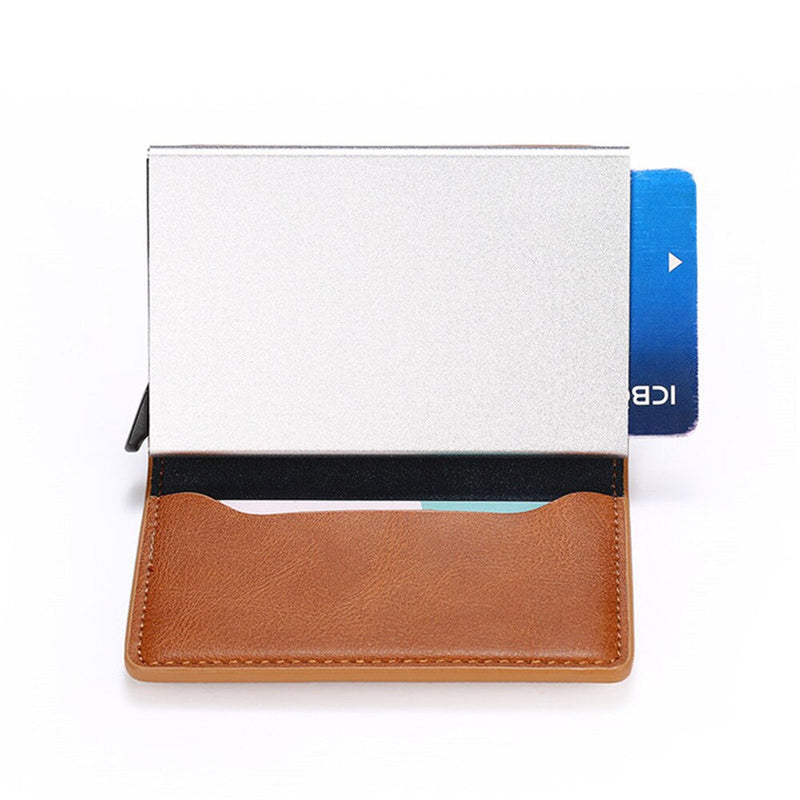 2021 Credit Card Holder Wallet Men Women RFID Aluminium Bank Cardholder Case Vintage Leather Wallet with Money Clips - Mike Armstrong