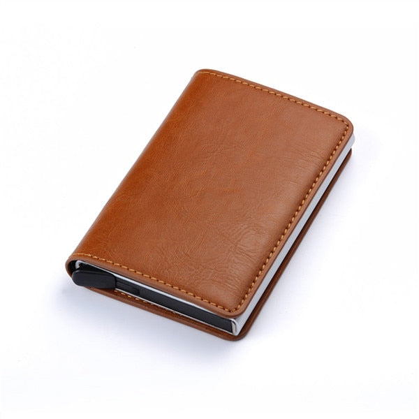 2021 Credit Card Holder Wallet Men Women RFID Aluminium Bank Cardholder Case Vintage Leather Wallet with Money Clips - Mike Armstrong