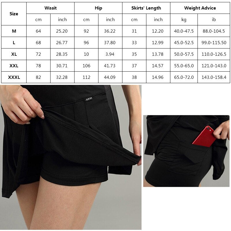 Solid Badminton Skirts Tennis Sports Golf Skirt Fitness Shorts Women Athletic Quick Dry Running Sport Skort with Pocket M-XXXL - Mike Armstrong