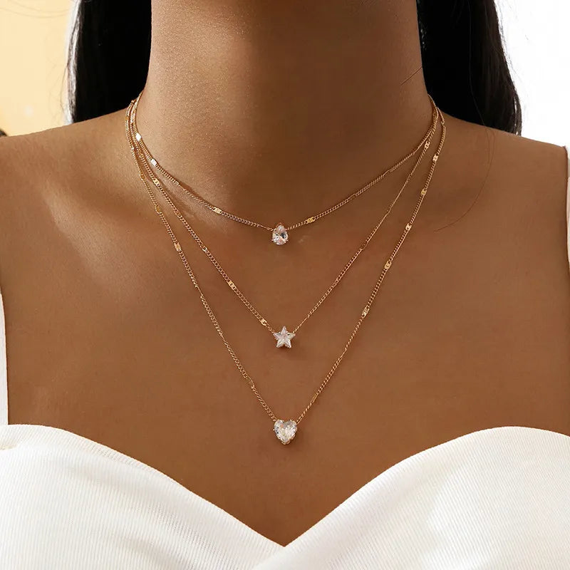 Multilayer Crystal Zircon Necklace Set