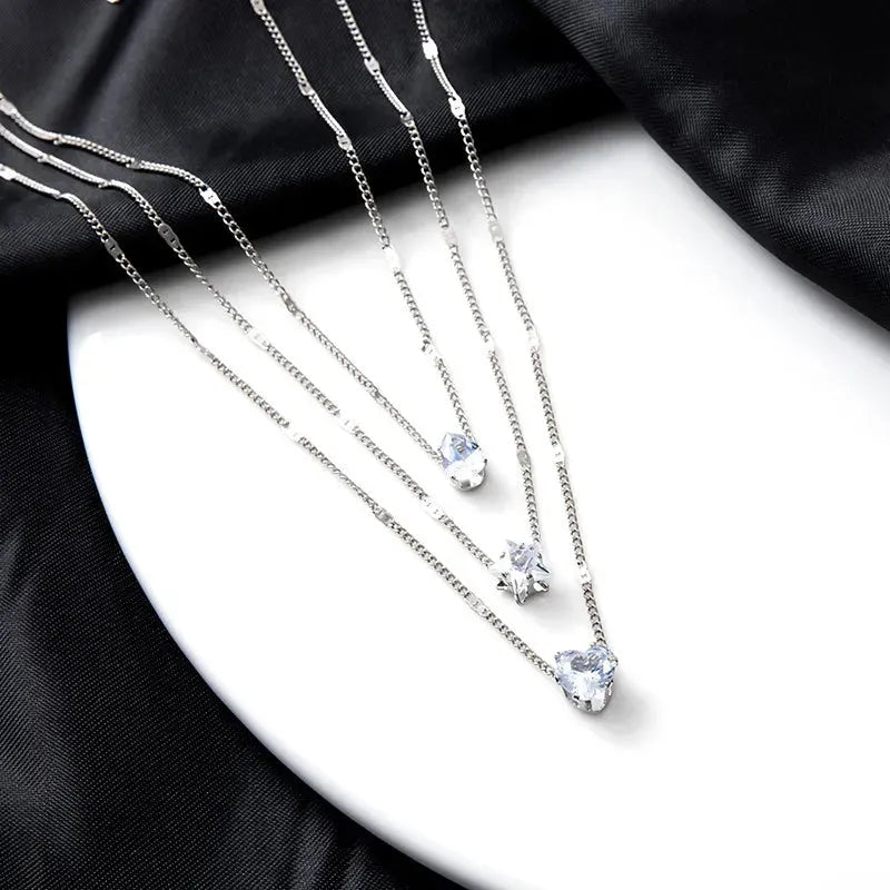 Multilayer Crystal Zircon Necklace Set