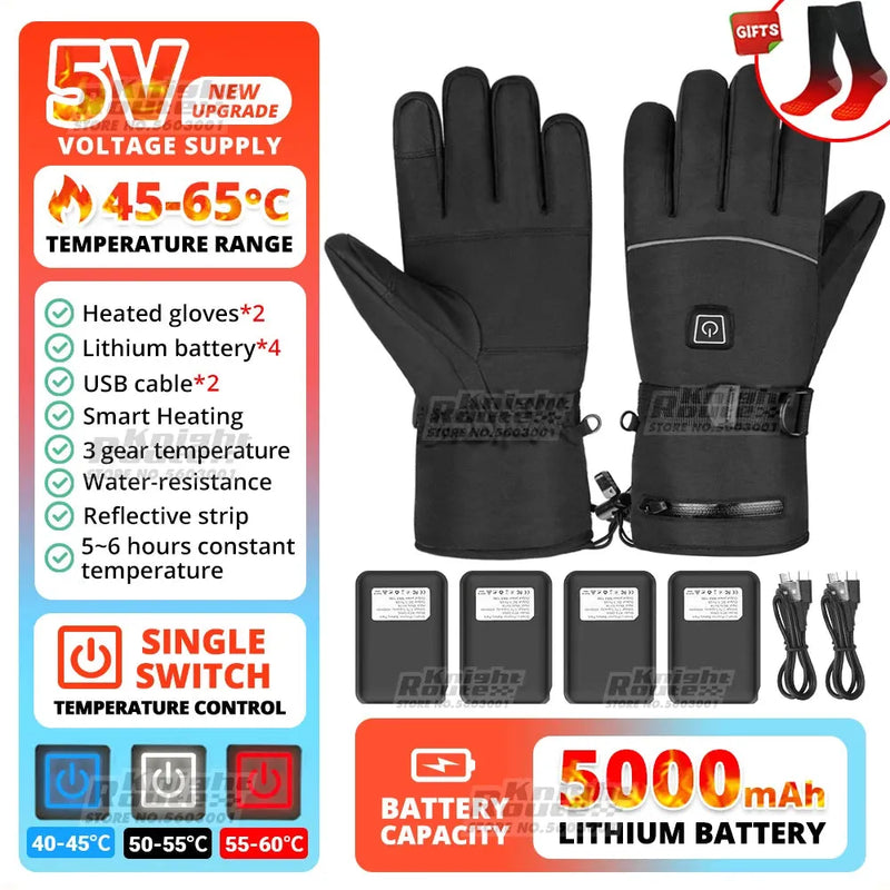 Men Heated Gloves USB Rechargeable,Winter Thermal Gloves With Heating ,Motorcycle Touchscreen Electric Heating Gloves,Ski Gloves