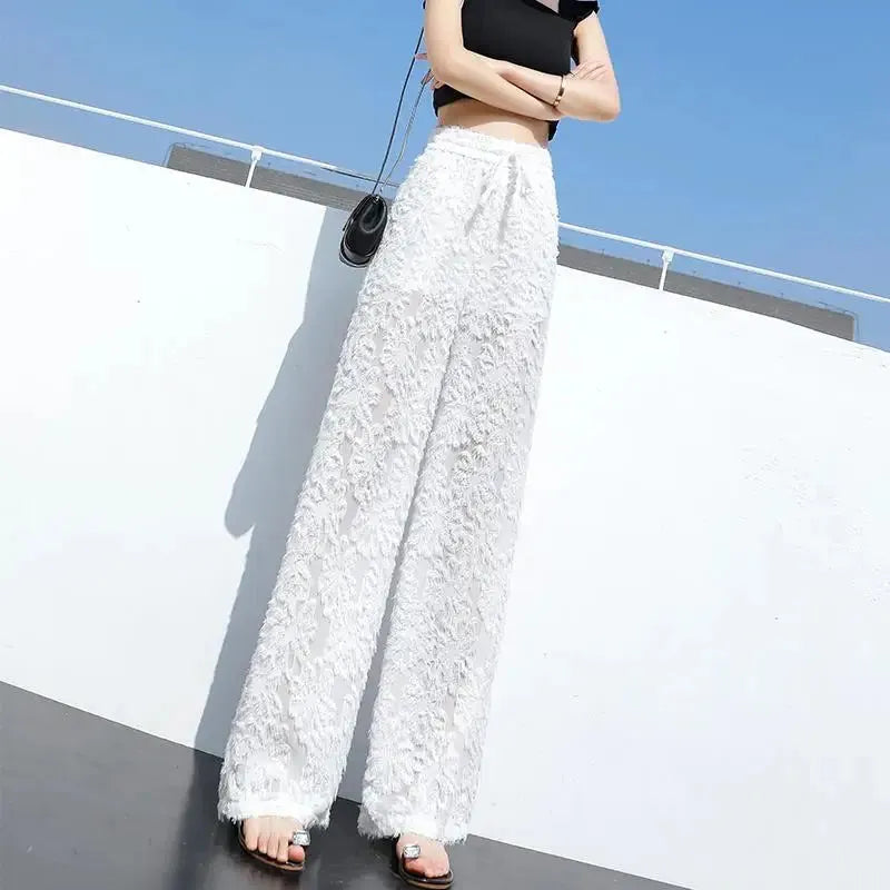 Fashion Elastic Waist Loose Solid Straight Wide Leg Pants Temperament Patchwork Elegant Casual Spring Summer Women's Clothing, Mike Armstrong