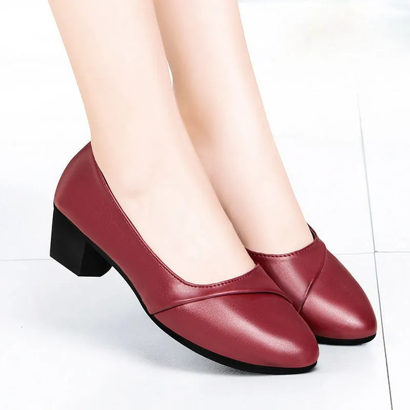 Round Toe PU Leather Fashion Elegant Casual Medium Heels Office - Mike Armstrong