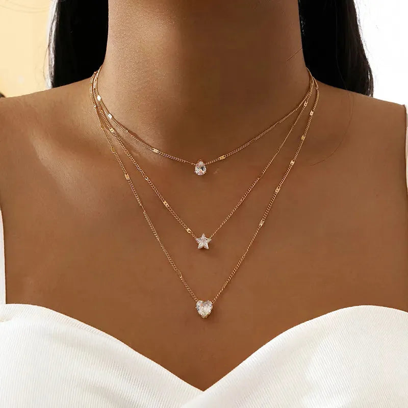 Multilayer Crystal Zircon Necklace Set