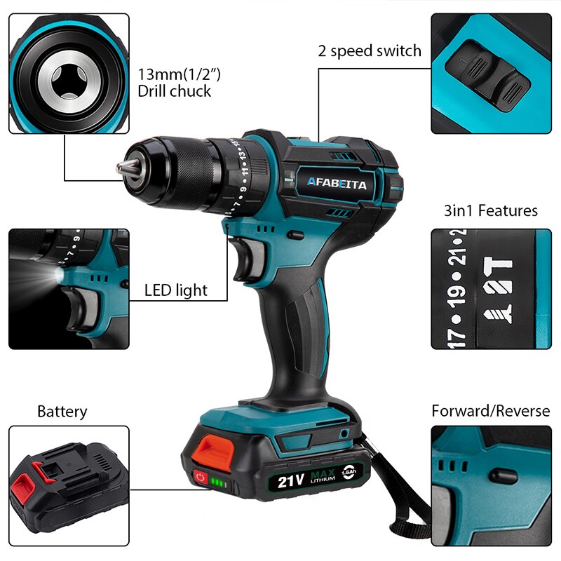 Cordless Impact Drill 2 Speed 21V Electric Screwdriver Home Mini 1500 Mah Lithium Battery Wireless Rechargeable Hand Dril - Mike Armstrong