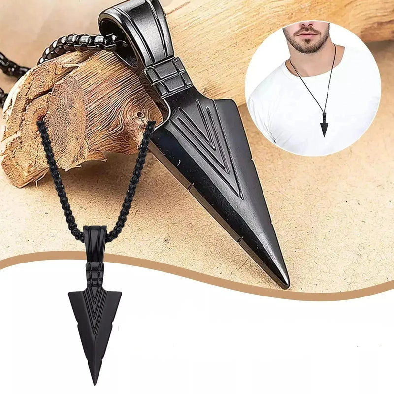 Men's Long Necklace Metale Triangle Shape Black Arrow Necklace Pendant Jewelry Chain For Men Hip Hop Party