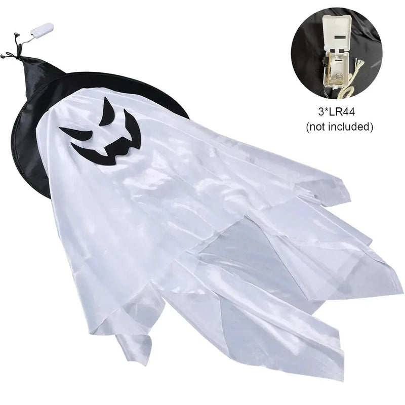 Halloween Decorations Flying Witch Hats Ghost Hanging LED Lights Bar Halloween Party Supplies Dress Up Glowing Wizard Ghost Lamp