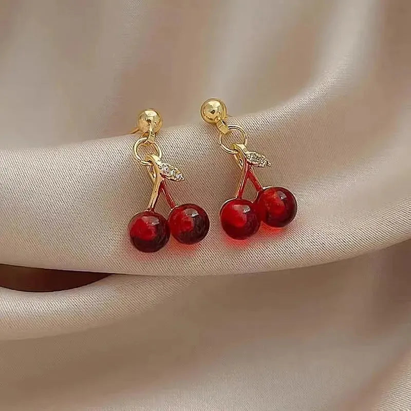 Red Cherry Earrings & Necklace for Women