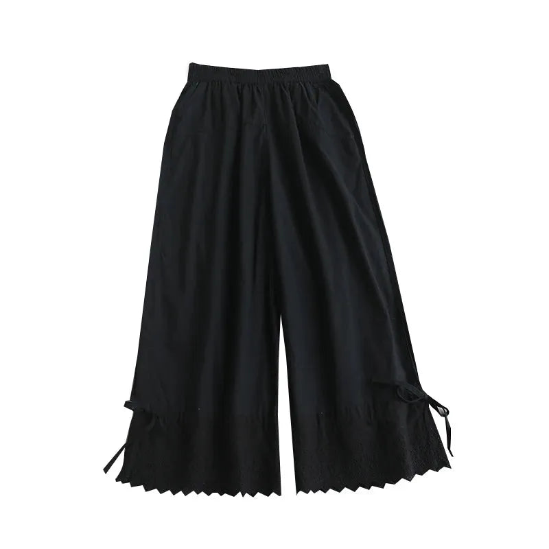 Spring Sweet Solid Color Embroidered Pants Women Casual Wide Leg Pants WH0311, Mike Armstrong