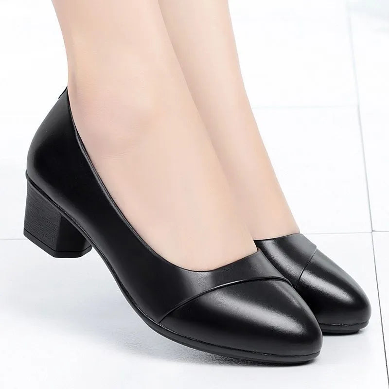 Round Toe PU Leather Fashion Elegant Casual Medium Heels Office - Mike Armstrong