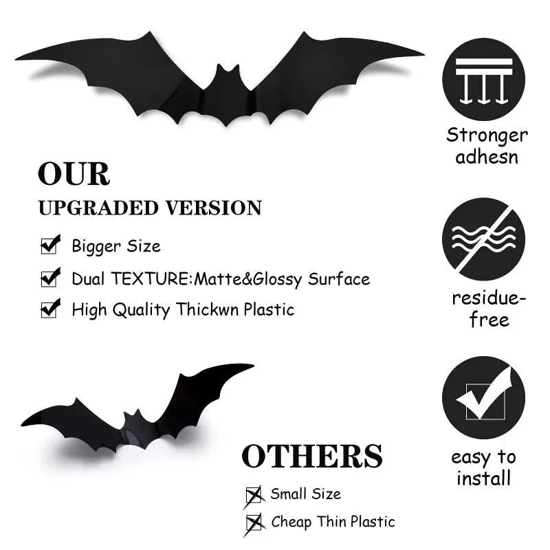 3d Black Pvc Bat Halloween Party Diy Decor Wall Sticker Party Scary Decos For Halloween Decoration Wall Atmosphere Decoration