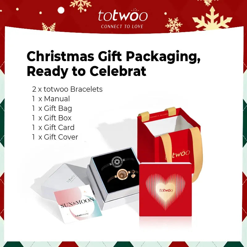 totwoo Long Distance touch Light up&Vibrate Bracelets for Couples, Long Distance Relationship Gifts Smart Sun&Moon Love Bracelet