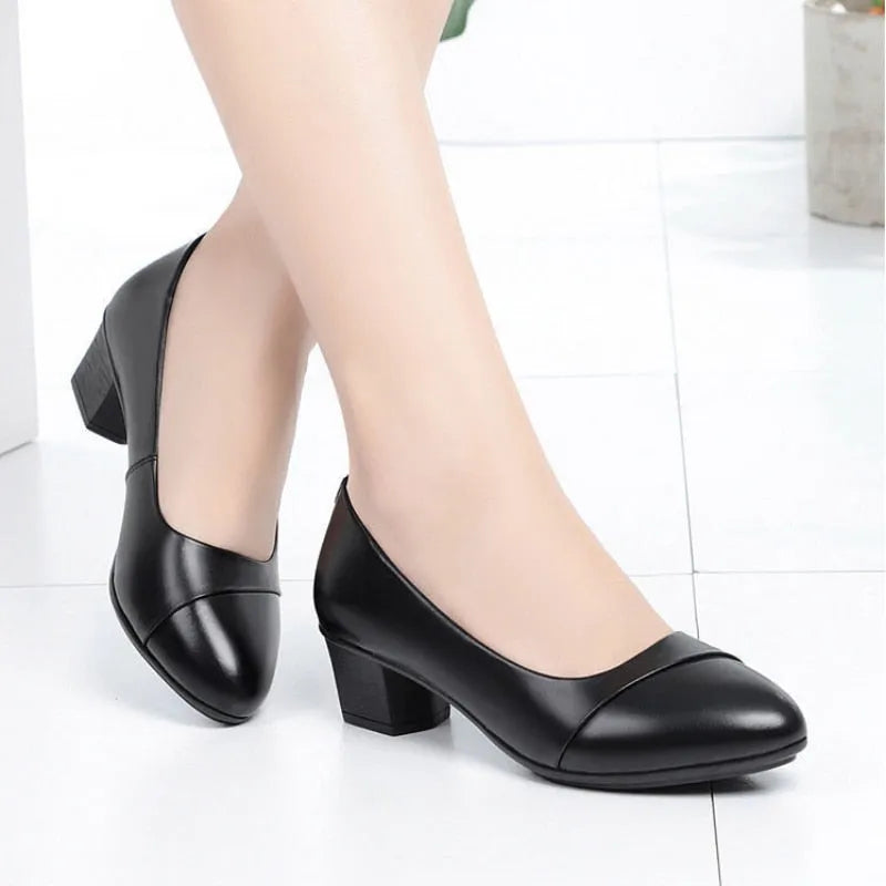 Round Toe PU Leather Fashion Elegant Casual Medium Heels Office - Mike Armstrong