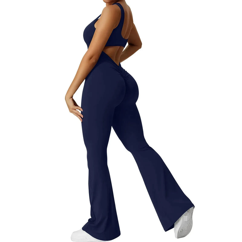 Women's Fashion Jumpsuit Solid Color Sexy Backless Tight Fitting Clothing Elastic Sports Sleeveless Jumpsuit комбинезон женский