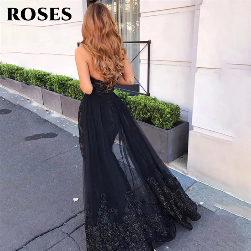 ROSES Sexy Side Split Maxi Prom Dresses Lace Embroidery Mermaid Robes De Soirée فساتين السهرة Prom Dresses 2022 Luxury Gowns