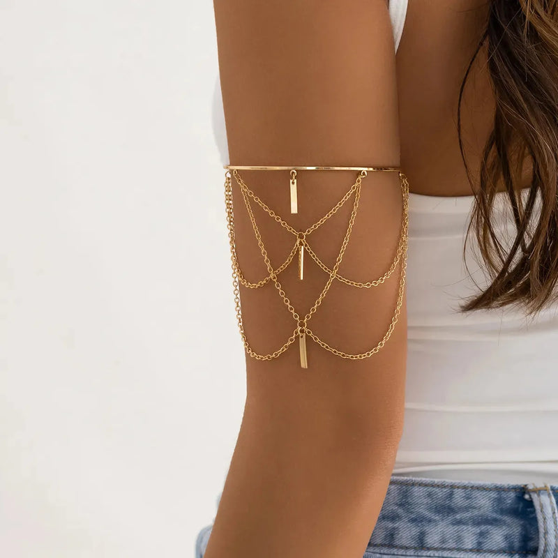 Open Arm Gold Color Bracelet - Punk Elegance for Women