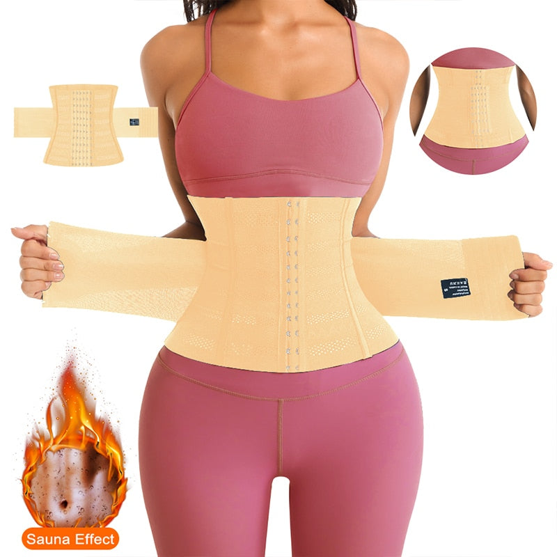 MISTHIN Double Belt Waist Cincher Trainer Slimming Faja Body Shaper Latex Corset Adjustable Shapewear Flat Belly Postpartum Wrap - Mike Armstrong