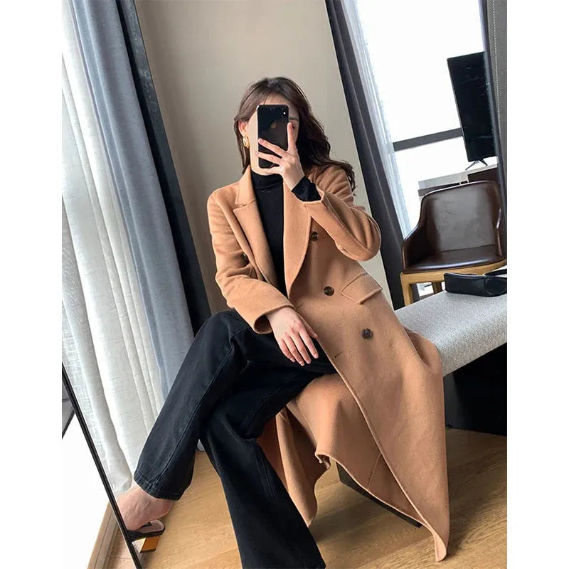 Trench Coat Women Streetwear Double Breasted Wool - Mike Armstrong