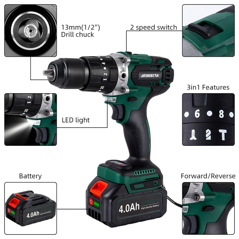 3 in 1 Brushless Motor Impact Drill 21V Cordless Screwdriver Power Tools With 3.0AH Lithium Battery