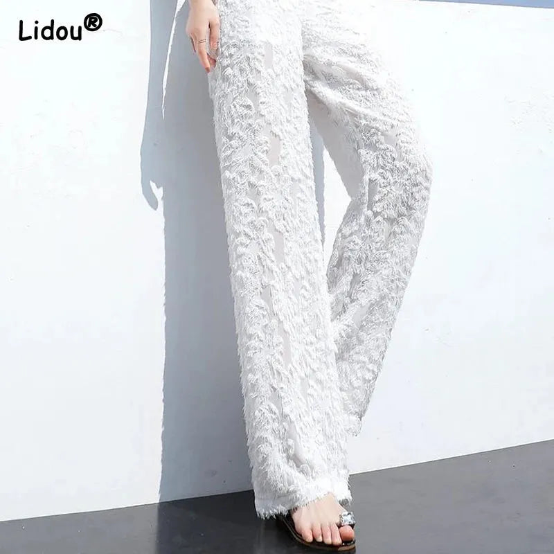 Fashion Elastic Waist Loose Solid Straight Wide Leg Pants Temperament Patchwork Elegant Casual Spring Summer Women's Clothing, Mike Armstrong