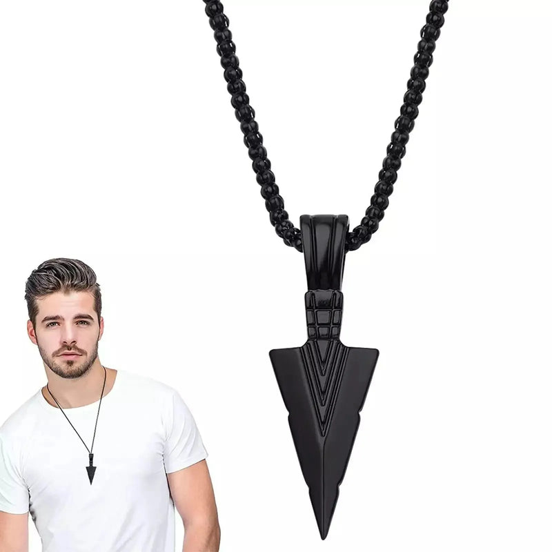 Men's Long Necklace Metale Triangle Shape Black Arrow Necklace Pendant Jewelry Chain For Men Hip Hop Party