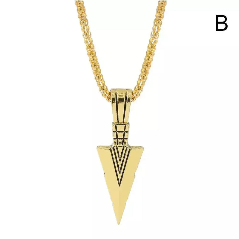 Men's Long Necklace Metale Triangle Shape Black Arrow Necklace Pendant Jewelry Chain For Men Hip Hop Party