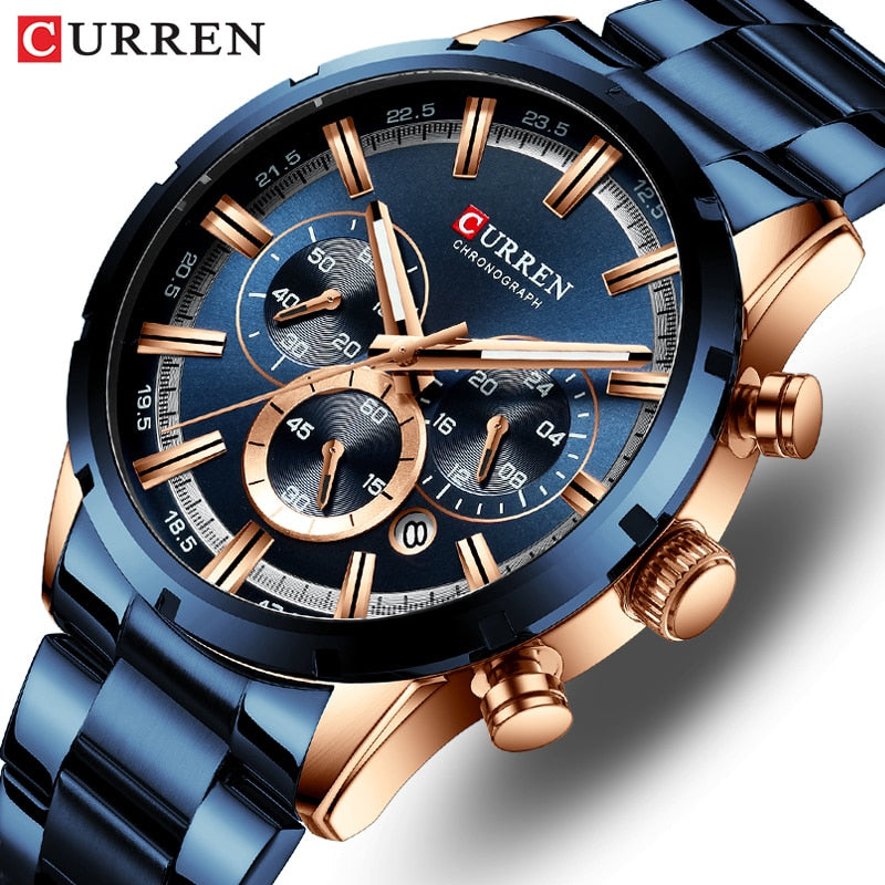 CURREN Men Watch Top Brand Luxury Sports Quartz Mens Watches Full Steel Waterproof Chronograph Wristwatch Men Relogio Masculino - Mike Armstrong