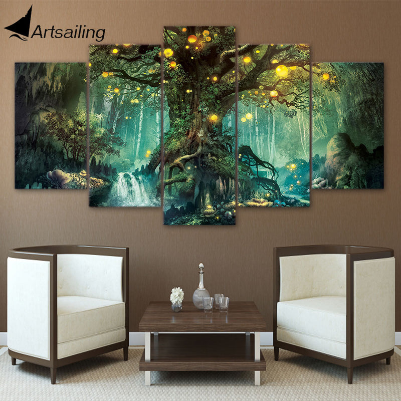 ArtSailing HD Printed 5 Piece Canvas Art Enchanted Tree Scenery Painting Wall Pictures for Living Room Home Decor NY-7632B - Mike Armstrong