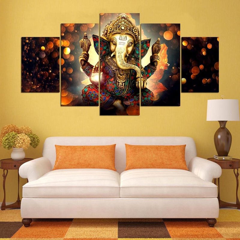 Wall Art Canvas Painting Elephant God Style Pictures For Living Room 5 Panel Lord Ganesha Cuadros Modern Decoration Paintings - Mike Armstrong