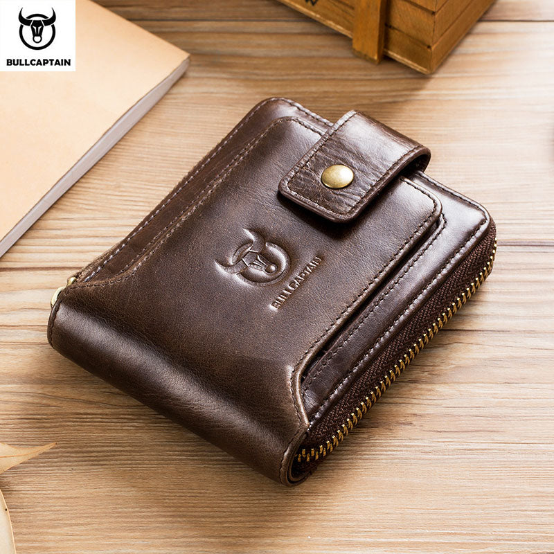 BULLCAPTAIN Marca hombres Cartera de Cuero Genuino Rfid Billetera Masculina Multifunción Bolsa de Almacenamiento de Tarjetas Monedero Bolsas